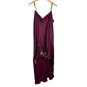 Vintage Jessica Intimates Burgundy Satin Nightgown Lingerie Size Large Floral